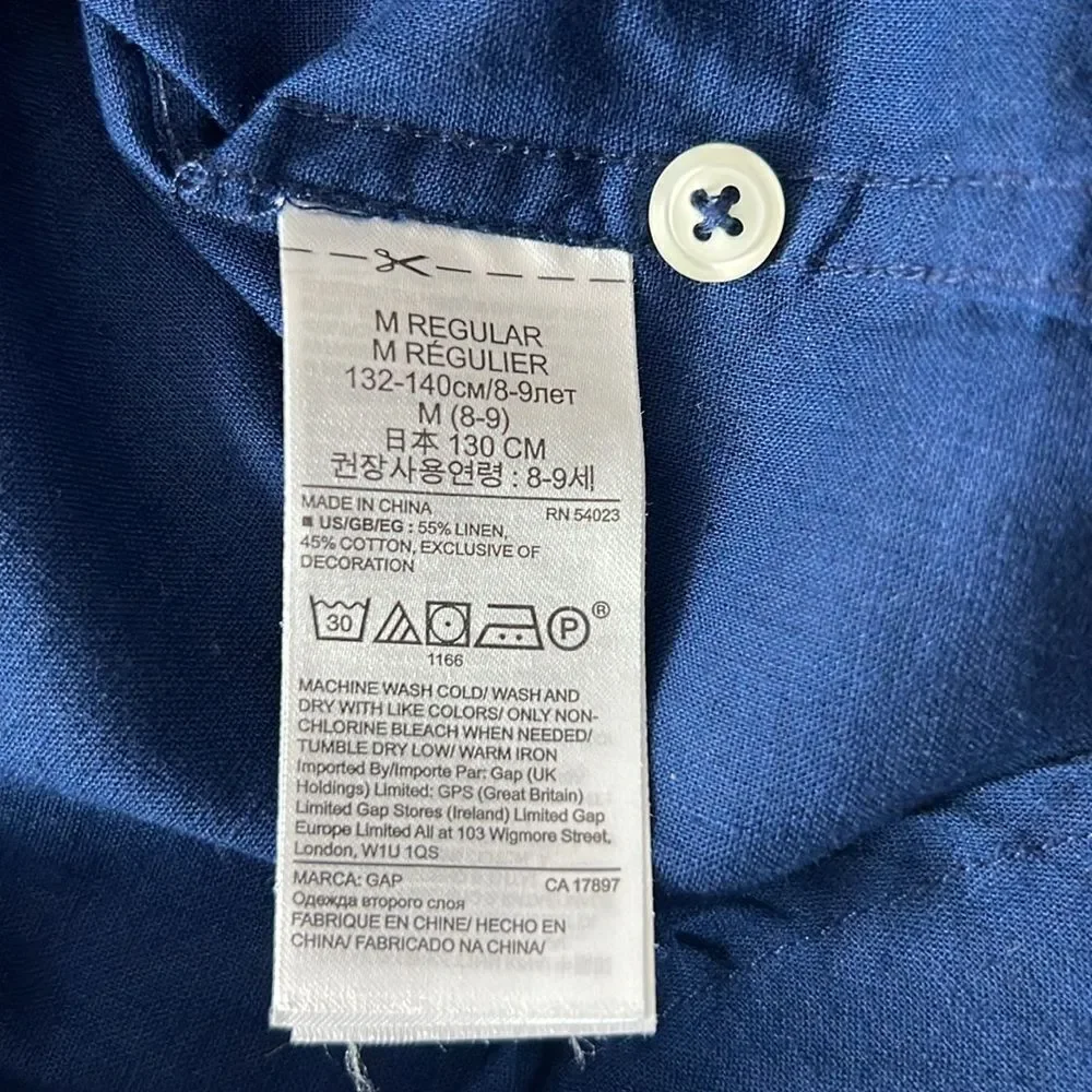 GAP Blue Button Down Shirt Long Sleeve Linen Cotton Blend